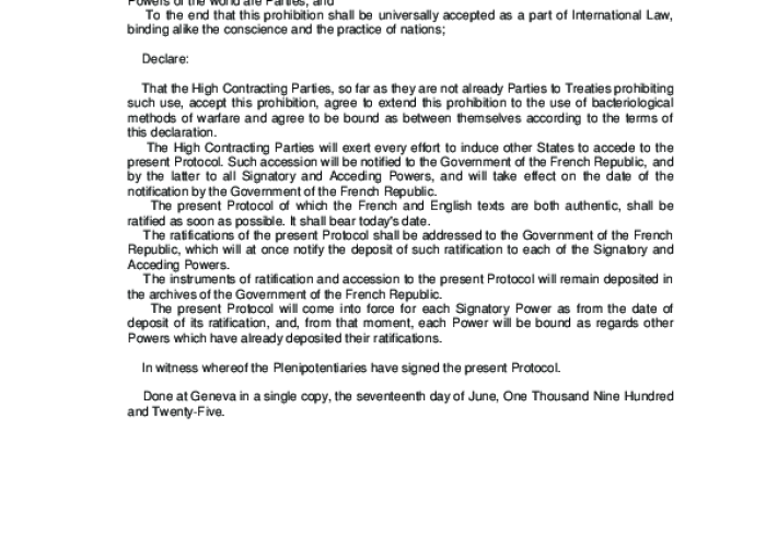 Protocol for the Prohibition of the Use of Asphyxiating, Poisonous or Other Gases, and of Bacteriological Methods of Warfare. Geneva, 17 June 1925. PDF file screenshot