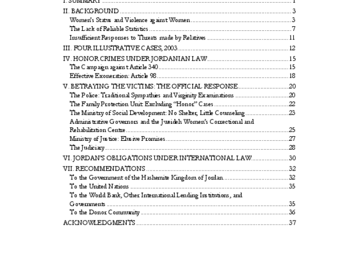 Honoring the Killers: Justice Denied for 'Honor' Crimes in Jordan PDF file screenshot
