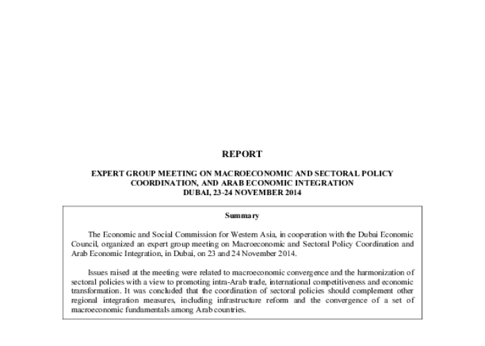 Expert Group Meeting on Macroeconomic and Sectoral Policy Coordination,and Arab Economic Integration PDF file screenshot