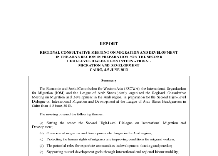 Regional Consultative Meeting on Migration and Development in the Arab Region in Preparation for the Second High-Level Dialogue on International Migration and Development PDF file screenshot