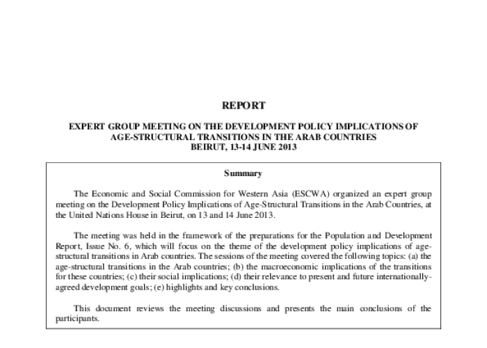 Expert Group Meeting on the Development Policy Implications of Age-Structural Transitions in the Arab Countries PDF file screenshot