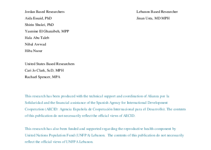 Gender Based Violence Against Women and Girls Displaced by the Syrian Conflict in South Lebanon and North Jordan: Scope of Violence and Health Correlates PDF file screenshot
