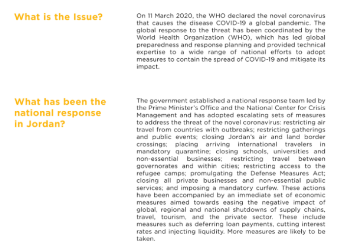 COVID-19 And Gender: Immediate Recommendations for planning and response in Jordan PDF file screenshot
